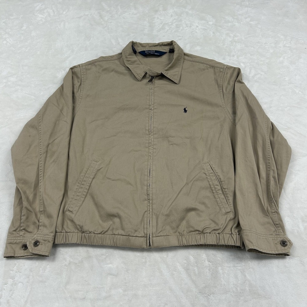 Polo Ralph Lauren Harrington Jacket Mens M Tan Cotton Zip Up Pony Logo